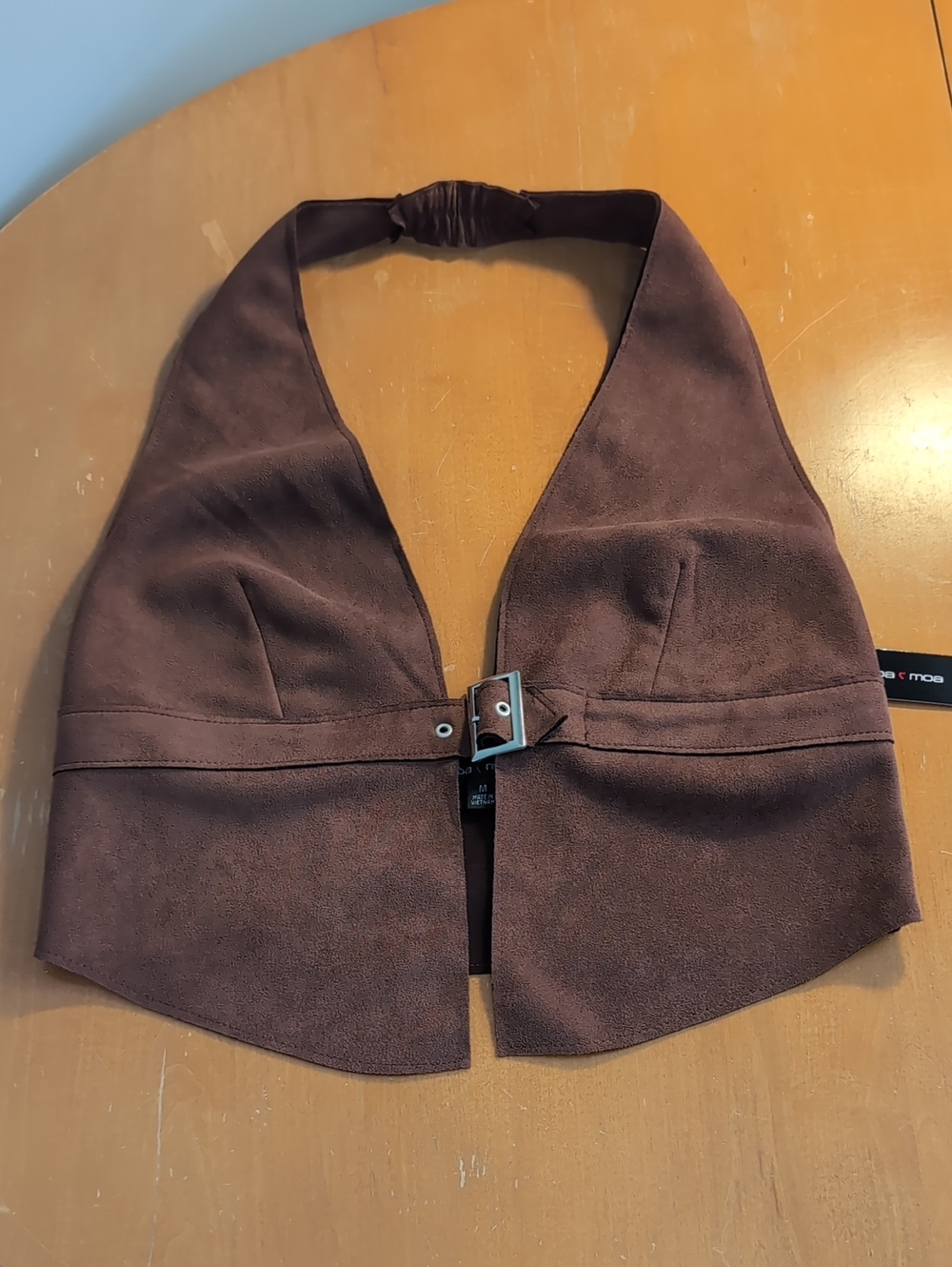 Moa Moa Brown Faux Suede Halter Hair Scarf with Buckle Accent